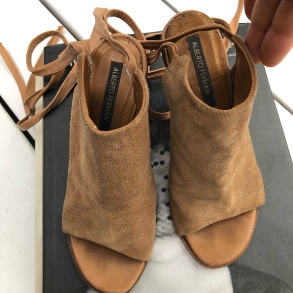 Alberto Fermani Suede Open Toe Stacked Heel Booties - Picture 3 of 13